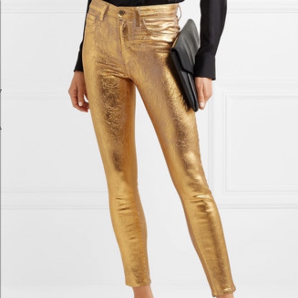 L'AGENCE Denim - L’AGENCE High Rise Skinny Margot Gold Jeans Coated